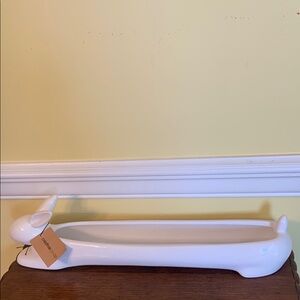 Creative Co-Op White Ceramic Bunny Cracker Dish New